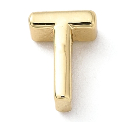 Letter T Rack Plating Brass Slide Charms, Cadmium Free & Lead Free, Real 18K Gold Plated, Letter, Letter T, 8x6x4mm, Hole: 1.4mm