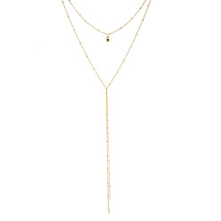 golden Fashionable Y-Set Double-layer Necklace - Simple and Elegant Beaded Tassel Sweater Chain for Women.