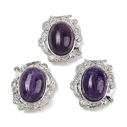 Аметист Натуральные аметистовые овальные многорядные звенья, в форме ракушки с латунными звеньями в форме морской звезды, платина, стойки покрытие, 26.5x23.5x11 мм, отверстие : 2 мм