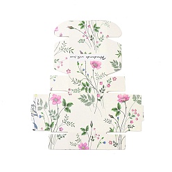 Flower Square Paper Gift Boxes, Folding Box for Gift Wrapping, Floral Pattern, 5.6x5.6x2.55cm