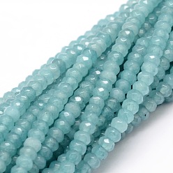 Light Blue Dyed Natural Malaysia Jade Rondelle Beads Strands, Faceted, Light Blue, 4x2~3mm, Hole: 1mm, about 115pcs/strand, 14 inch