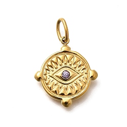 Средний Фиолетовый 304 из нержавеющей стали горный хрусталь подвески, ионное покрытие (ip), плоские круглые и глазные подвески, средне фиолетовый, 19.5x17x3 мм, отверстие : 4.5x3 мм