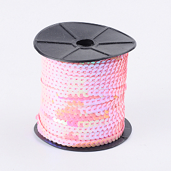 Pink Plastic Paillette/Sequins Chain Rolls, AB Color, Pink, 6mm