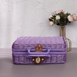 Lilac Plastic Imitation Rattan Storage Box, with Handle, Rectangle, Lilac, 22x11x17cm