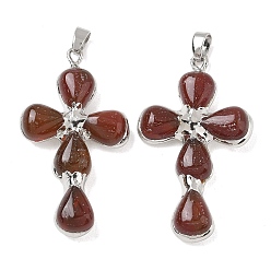 Carnelian Natural Carnelian Pendants, Cross Charms, with Platinum Tone Brass Findings, Dyed & Heated, 38~41x22.5~23.5x5.5~6mm, Hole: 5.5x3.5mm
