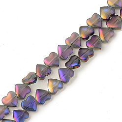 Фиолетовый Гальванизируйте прозрачное стекло бисер нитей, с полным покрытием цвета радуги, сердце, фиолетовые, 10x10x4.5 мм, отверстие : 0.8 мм, около 65 шт / нитка, 24.41 дюйм (62 см)