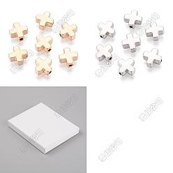 Platinum & Light Gold 200 шт 2 цвета пластиковые бусины ccb, крестик, платина и светлое золото, 8x8x3.5 мм, отверстие : 1.4 мм, 200 шт / цвет