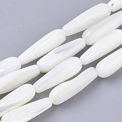 Creamy White Natural Trochid Shell/Trochus Shell Beads Strands, Teardrop, Creamy White, 19~20x6mm, Hole: 0.8mm, about 20pcs/Strand, 16.06 inch(40.8cm)