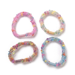 Mixed Color Nylon Elastic Hair Ties, Ponytail Holder, with Plastic Beads, Colorful Dotted Hair Rope for Girls, Mixed Color, 5~9mm, Inner Diameter: 37mm