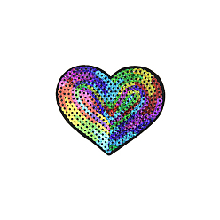 Colorful Computerized Embroidery Cloth Iron on/Sew on Patches, Costume Accessories, Paillette Appliques, Heart, Colorful, 71x84mm