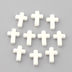 White Opaque Acrylic Beads, Cross, White, 16x12x4.5mm, about 1230pcs/500g
