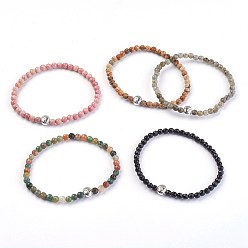 Mixed Stone Natural Gemstone Stretch Bracelets, with Alloy Buddha Beads, 2-1/8 inch(5.4cm)