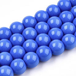 Королевский синий Непрозрачные сплошные цветные стеклянные бусины, круглые, королевский синий, 9.5~10 мм, отверстие : 1.5 мм, около 40~42 шт / нитка, 14.76~15.12 дюйм (37.5~38.4 см)