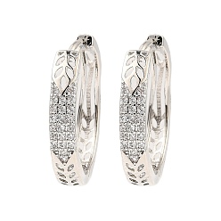 Платина Серьги-кольца из латуни с микропаве из кубического циркония, полый лист, платина, 26x4 мм