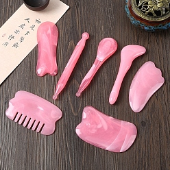 Pink Наборы украшений для массажа из смолы, массажные расчески, массажные палочки и скребки для гуа-ша, массажные инструменты, розовые, упаковка: 200x180мм