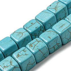 Synthetic Turquoise Dyed Synthetic Turquoise Beads Strands, Cube, 9~10x9~10x9~10mm, Hole: 1.5mm, about 39~40pcs/strand, 14.61~15.08 inch(37.1~38.3cm)