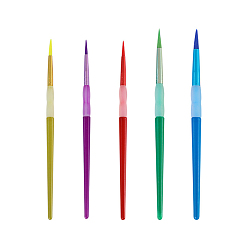 Mixed Color Plastic Children's Nylon Brush Head Tempera Paint Brush Set, with Aluminium Tube & Silicone Handle, for Artist Painting Brush Supplies, Colorful, 16.7~18cm, 5pcs/set