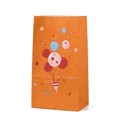 Orange Rectangle Paper Candy Gift Bags, Birthday Christmas Gift Packaging, Balloon & Gift Box Pattern, Orange, Unfold: 13x8x23.5cm