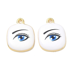 Blue Printed Brass Pendants, Rectangle with Eye Charms, Rack Plating, Long-Lasting Plated, Lead Free & Cadmium Free, Real 18K Gold Plated, Blue, 23x17.5x3mm, Hole: 2.5mm