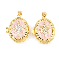 Pink Подвески латуни медальон, с эмалью и прозрачным кубическим цирконием, без кадмия и без свинца, реальный 18 k позолоченный, стойки покрытие, долговечный, звезда с овальными подвесками, розовые, 26x21x9 мм, отверстие : 3x5 мм