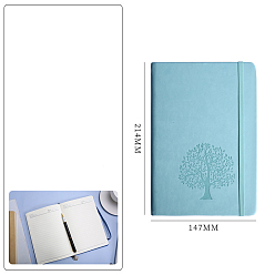 Sky Blue 8.43 x 5.79" PU Leather Notebook, A5 Elastic Band Diary Notebook, Rectangle with Tree of Life Pattern, Sky Blue, 21.4x14.7cm, 100sheets, 200pages/pc