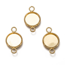 Real 18K Gold Plated 304 Stainless Steel Cabochon Connector Settings, Plain Edge Bezel Cups, Flat Round, Real 18K Gold Plated, Tray: 10mm, 20x12x2mm, Hole: 2.5mm