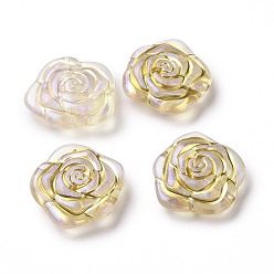 Clear AB Plating Acrylic Beads, Golden Metal Enlaced, Flower, Gold, 28x29x10.5mm, Hole: 2mm, 110pcs/500g