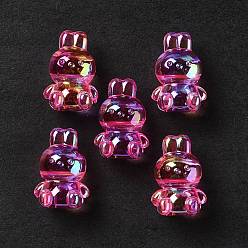 Medium Violet Red UV Plating Rainbow Iridescent Acrylic Beads, Rabbit, Medium Violet Red, 18x12x10.5mm, Hole: 2.6mm