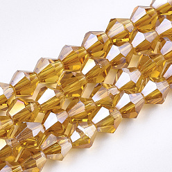 Dark Orange Electroplate Glass Beads Strands, AB Color Plated, Faceted, Bicone, Dark Orange, 6x5.5~6mm, Hole: 1mm, about 47~48pcs/strand, 10.83 inch(27.5cm)