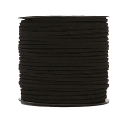 Black Flat Imitation Leather Cord, for Gift Packaging, Black, 3mm, about 98.43 Yards(90m)/Roll