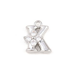 Letter K Латунные микропаве прозрачные кубические циркониевые подвески, долговечный, стойки покрытие, платина, без кадмия и без свинца, Письмо K, 10.5x8.5x3.5 мм, отверстие : 1.2 мм