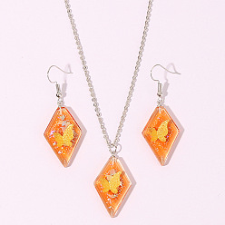 orange Charming Butterfly Jewelry Set for Women - Fashionable and Cute Pendant Earrings Necklace with Unique Design