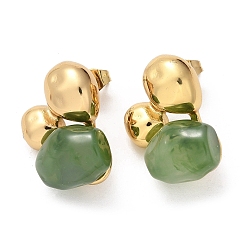 Светло-зеленый Коричневый 304 из нержавеющей стали серьги, с пластиковым акрилом, ионное покрытие (ip), золотые, самородки, оливковый, 21.5x18.5 мм