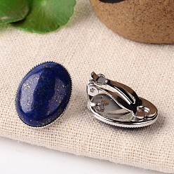 Lapis Lazuli Natural Lapis Lazuli Oval Clip-on Earrings, with Platinum Plated Brass Findings, 21x15mm