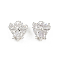 Посеребрённый Латунные микро проложить кубического циркония подвески, сердечко с подвесками-бантиками, 925 серебро покрытием, 10x8x5.5 мм, отверстие : 1.2 мм