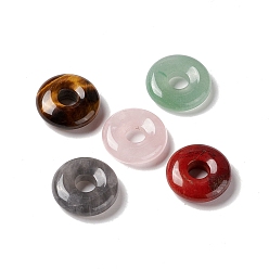 Mixed Stone Natural Mixed Stone Pendants, Donut/Pi Disc Charm Charm, 20x5~7mm, Hole: 6mm