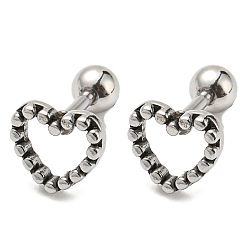 Античное Серебро 304 из нержавеющей стали серьги, хрящевые серьги, полые сердца, античное серебро, 7x8 мм