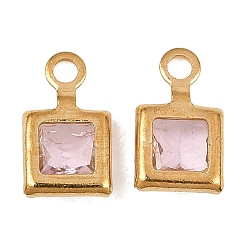 Pink 304 из нержавеющей стали стеклянные подвески, квадратных амулеты, граненые, ионное покрытие (ip), долговечный, реальный 18 k позолоченный, розовые, 8x5x2.5 мм, отверстие : 1.2 мм