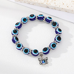 5# Blue Big Bead Butterfly Bracelet Vintage Evil Eye Handmade Animal Bead Bracelet with Fatima Charm - 10mm