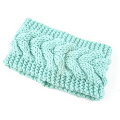 Pale Turquoise Polyacrylonitrile Fiber Yarn Warmer Headbands, Soft Stretch Thick Cable Knit Head Wrap for Women, Pale Turquoise, 210x110mm