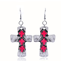 Antique Silver Rose Red Vintage Turquoise Cross Alloy Earrings Pendant Studs for Faithful Fashionistas