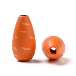 Dark Orange Easter Theme Spray Painted Wood European Beads, Large Hole Bead, Carrot, Dark Orange, 28.5x14.5mm, Hole: 4.5mm