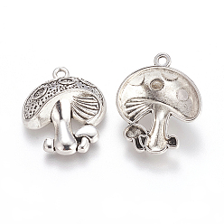 Antique Silver Tibetan Style Alloy Pendants, Lead Free and Cadmium Free, Mushroom, Antique Silver, 22.5x19x5.4mm, Hole: 2mm