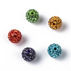 Mixed Color Pave Disco Ball Beads, Polymer Clay Rhinestone Beads, Grade A, Mixed Color, PP15(2.1~2.2mm), 14mm, Hole: 2mm