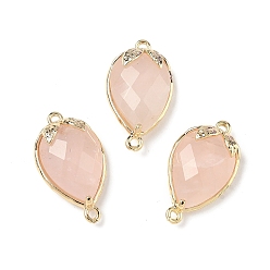 Розовый Кварц Подвески в форме капли из натурального розового кварца с граненой каплей, латунные клубничные звенья, золотые, 20x11.5x5 мм, отверстие : 1.2 мм