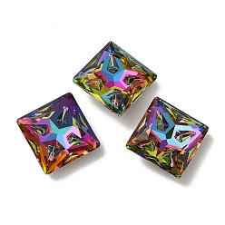 Volcano Glass Rhinestone Cabochons, Point Back & Back Plated, Faceted, Square, Volcano, 18x18x7.5mm