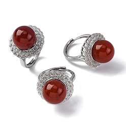 Красный Агат Натуральные сердолики круглые регулируемые кольца для пальцев, платиновое латунное кольцо, стойки покрытие, долговечный, круглый : 21 мм, внутренний диаметр: американский размер 8 1/2 (18.5 мм)