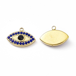 Capri Blue Vacuum Plating 201 Stainless Steel Pendants, with Rhinestone, Real 18K Gold Plated, Eye Charms, Capri Blue, 11.5x16x3.7mm, Hole: 1.5mm