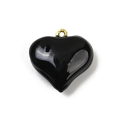 Черный Латунь эмаль подвески, реальный 18 k позолоченный, шарма сердца, чёрные, 17.5x16.5x7.5 мм, отверстие : 1.2 мм
