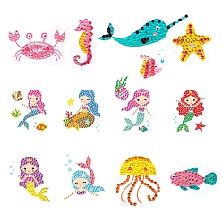Mixed Shapes Mermaid/Animal Pattern DIY Diamond Painting Sticker Kits, including Resin Rhinestones, Diamond Sticky Pen, Tray Plate and Glue Clay, Mixed Shapes, 55~92x40~90mm, 12pcs/set